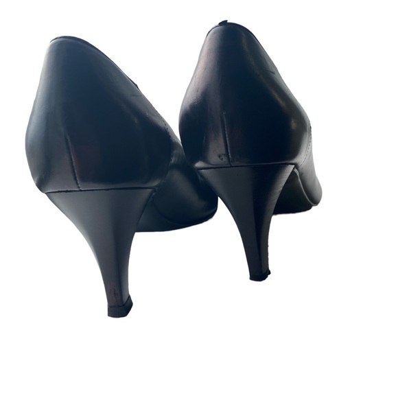 Salvatore Ferragamo Bow Leather Black Womens High Heels Pumps 8.5 8 1/2 9.5 toe - Picture 8 of 10